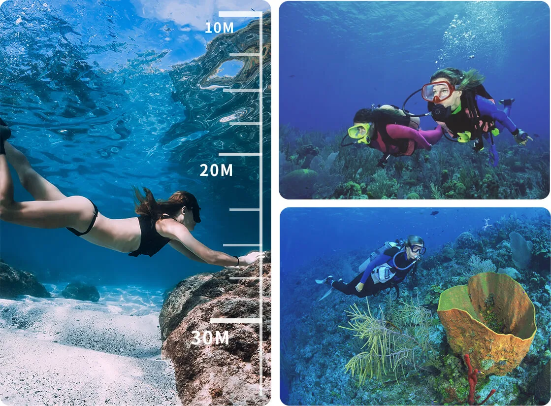 SJ8 Pro 30 meters underwater diving test with waterproof case