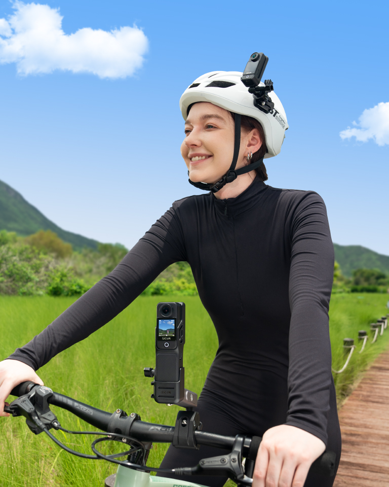 SJCAM C400 action camera mounted on a bicycle for POV cycling videos